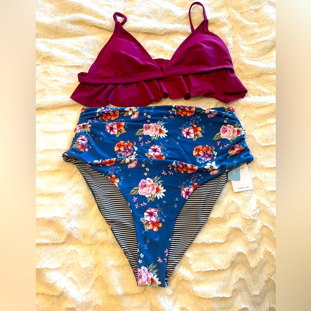 NWT CUPSHE XL TWO piece Bikini with REVERSIBLE BOTTOMS